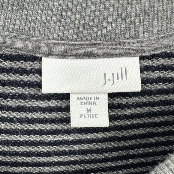 J JILL sweater dress long sleeve striped casual knit pockets gray petite MP - Picture 6 of 8
